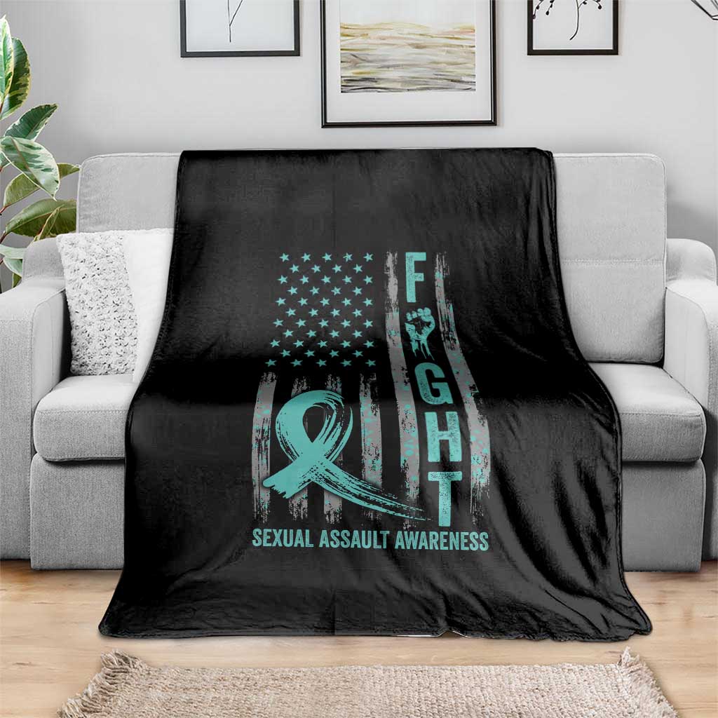 Sexual Assault Awareness Throw Blanket Fight Cancer American Flag Teal Ribbon TS10 Print Your Wear