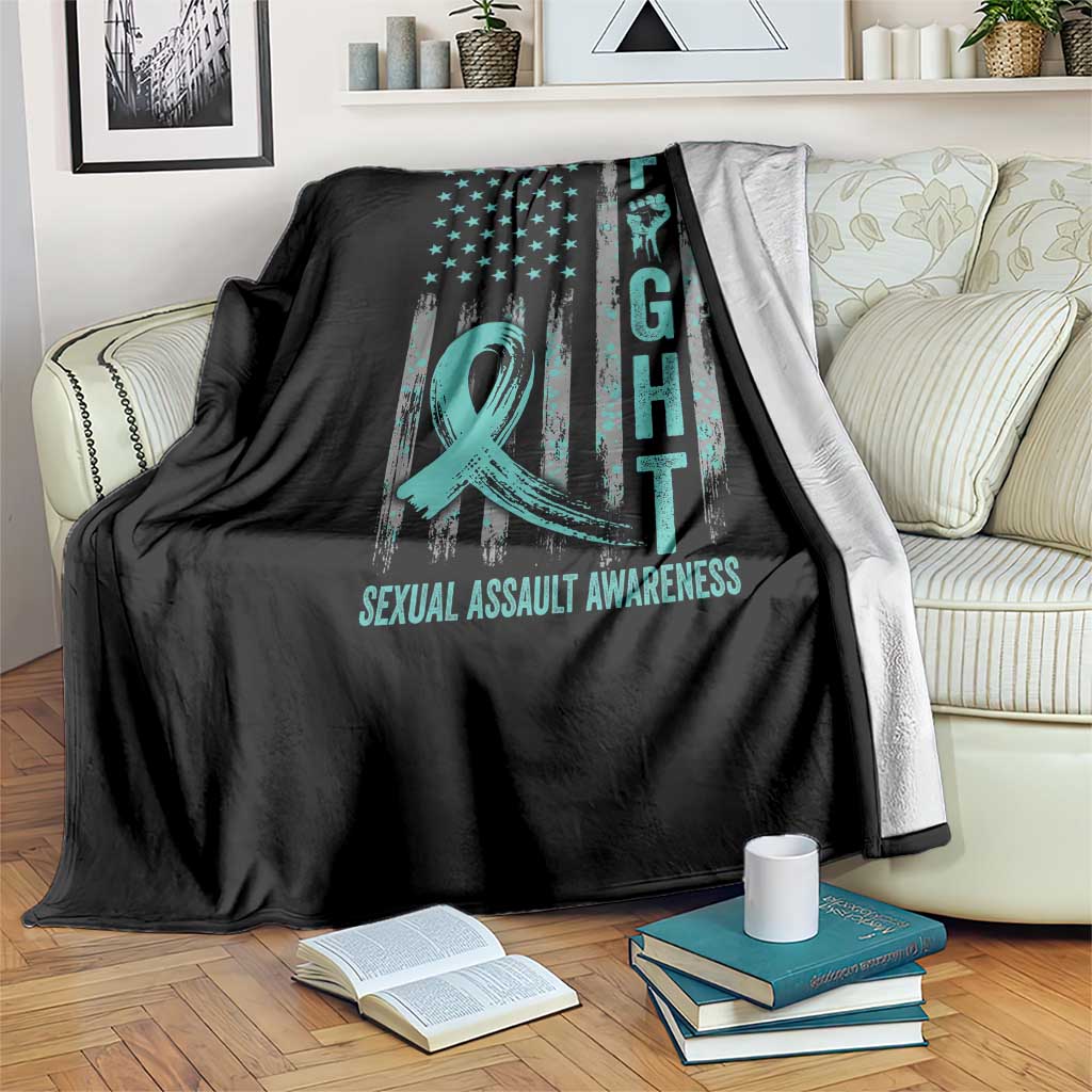 Sexual Assault Awareness Throw Blanket Fight Cancer American Flag Teal Ribbon TS10 Print Your Wear