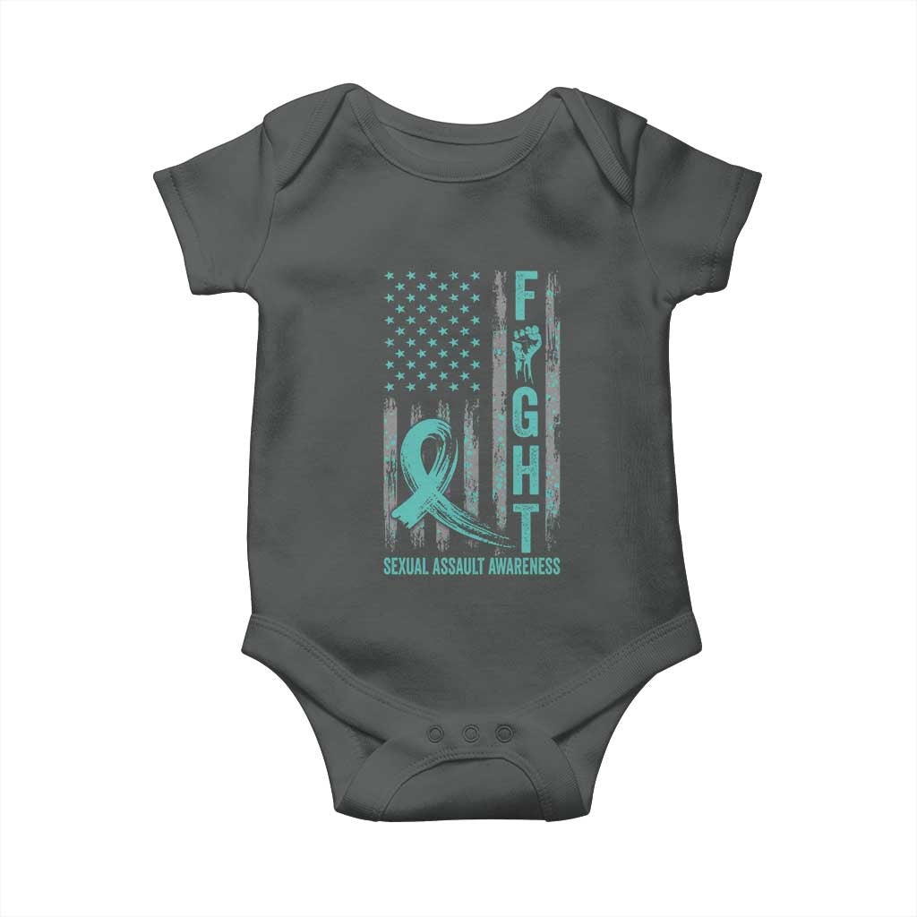 Sexual Assault Awareness Baby Onesie Fight Cancer American Flag Teal Ribbon TS10 Dark Heather Print Your Wear