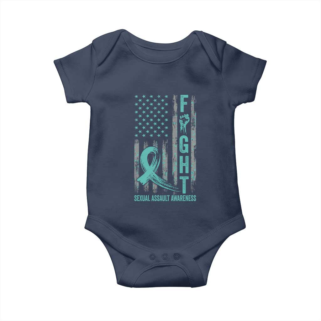Sexual Assault Awareness Baby Onesie Fight Cancer American Flag Teal Ribbon TS10 Navy Print Your Wear