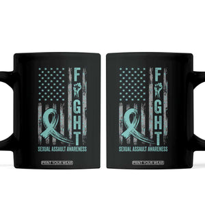 Sexual Assault Awareness Coffee Mug Fight Cancer American Flag Teal Ribbon TS10 Black Print Your Wear