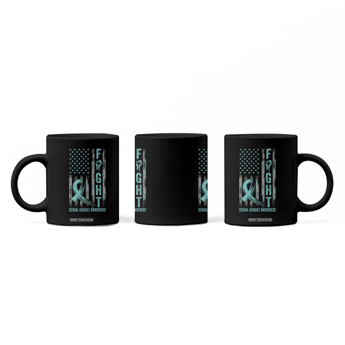Sexual Assault Awareness Coffee Mug Fight Cancer American Flag Teal Ribbon TS10 Print Your Wear
