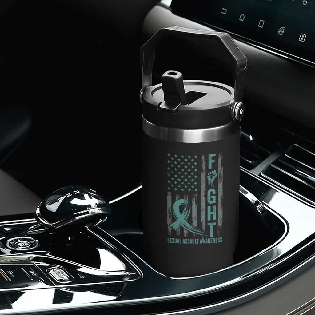 Sexual Assault Awareness Flip Straw Tumbler Fight Cancer American Flag Teal Ribbon TS10 Print Your Wear