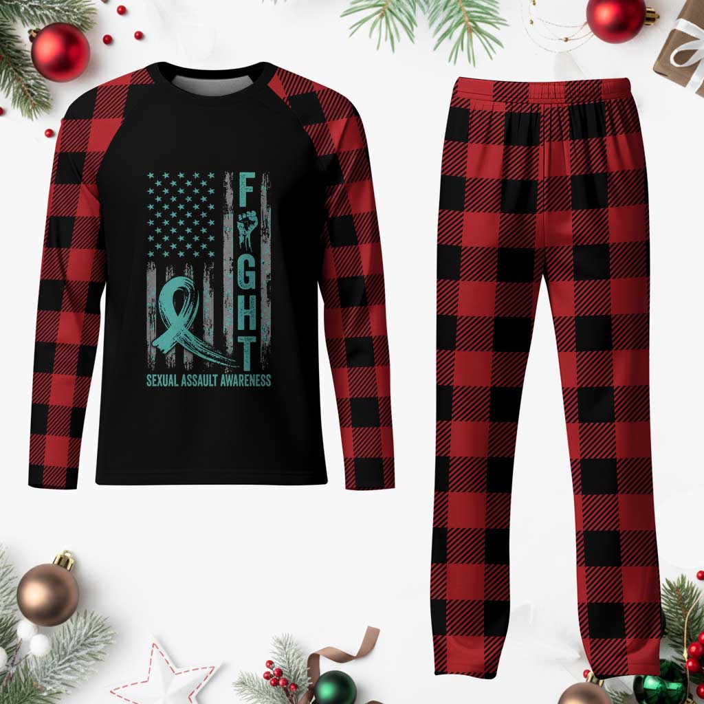 Sexual Assault Awareness Plaid Pajama Set Fight Cancer American Flag Teal Ribbon TS10 Buffalo Plaid Print Your Wear