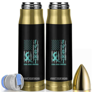Sexual Assault Awareness Bullet Tumbler Fight Cancer American Flag Teal Ribbon TS10 Black Print Your Wear