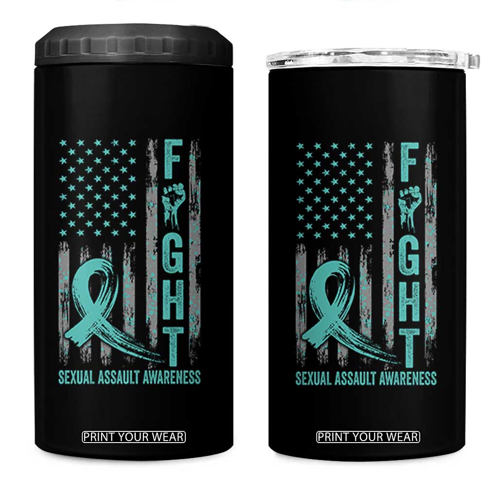Sexual Assault Awareness 4 in 1 Can Cooler Tumbler Fight Cancer American Flag Teal Ribbon TS10 One Size: 16 oz Black Print Your Wear