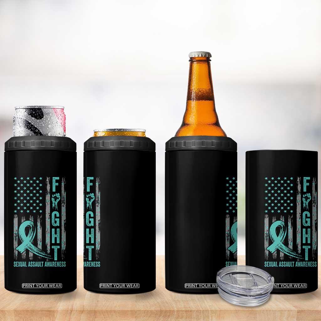 Sexual Assault Awareness 4 in 1 Can Cooler Tumbler Fight Cancer American Flag Teal Ribbon TS10 Print Your Wear
