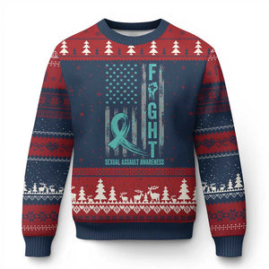 Sexual Assault Awareness Ugly Christmas Sweater Fight Cancer American Flag Teal Ribbon TS10 Navy Red Print Your Wear