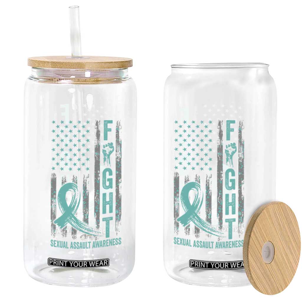 Sexual Assault Awareness Glass Can Fight Cancer American Flag Teal Ribbon TS10 Print Your Wear