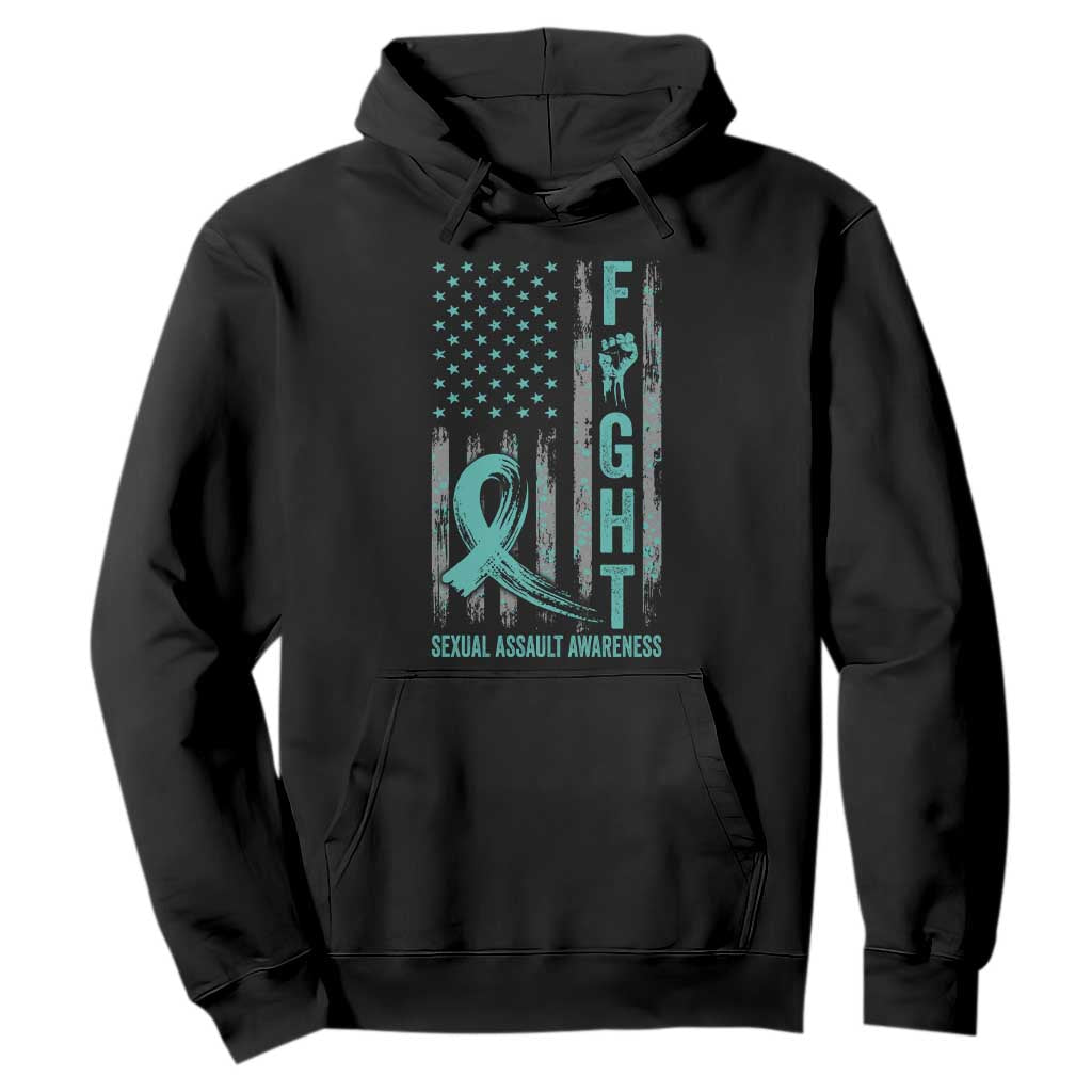 Sexual Assault Awareness Hoodie Fight Cancer American Flag Teal Ribbon TS10 Black Print Your Wear
