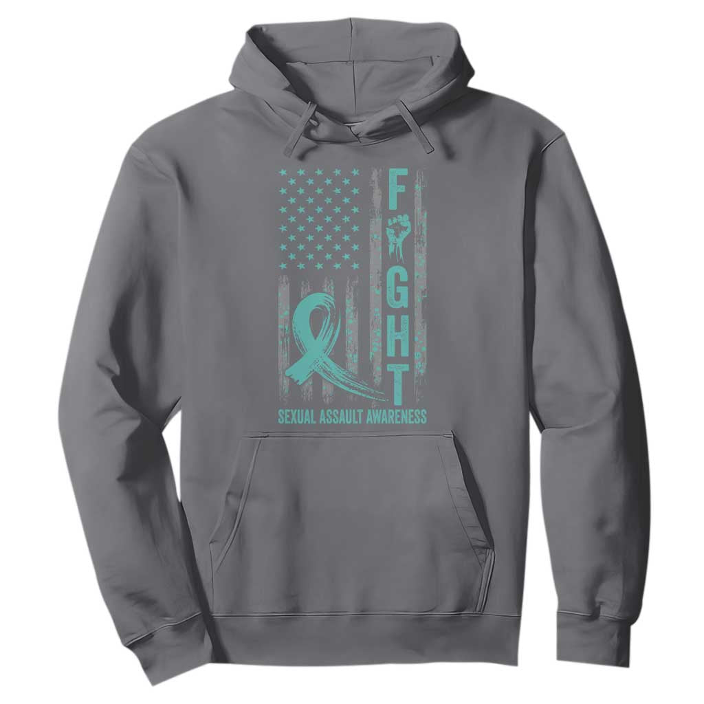 Sexual Assault Awareness Hoodie Fight Cancer American Flag Teal Ribbon TS10 Charcoal Print Your Wear