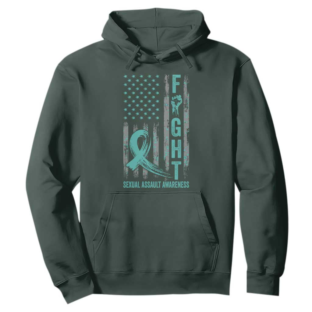 Sexual Assault Awareness Hoodie Fight Cancer American Flag Teal Ribbon TS10 Dark Forest Green Print Your Wear