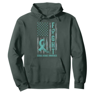 Sexual Assault Awareness Hoodie Fight Cancer American Flag Teal Ribbon TS10 Dark Forest Green Print Your Wear