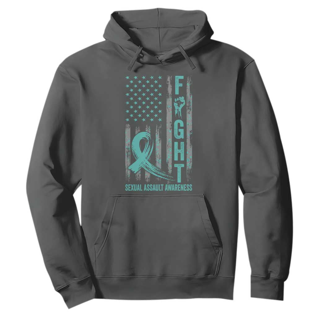 Sexual Assault Awareness Hoodie Fight Cancer American Flag Teal Ribbon TS10 Dark Heather Print Your Wear