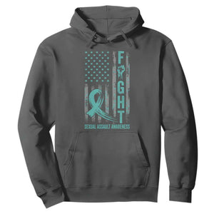 Sexual Assault Awareness Hoodie Fight Cancer American Flag Teal Ribbon TS10 Dark Heather Print Your Wear