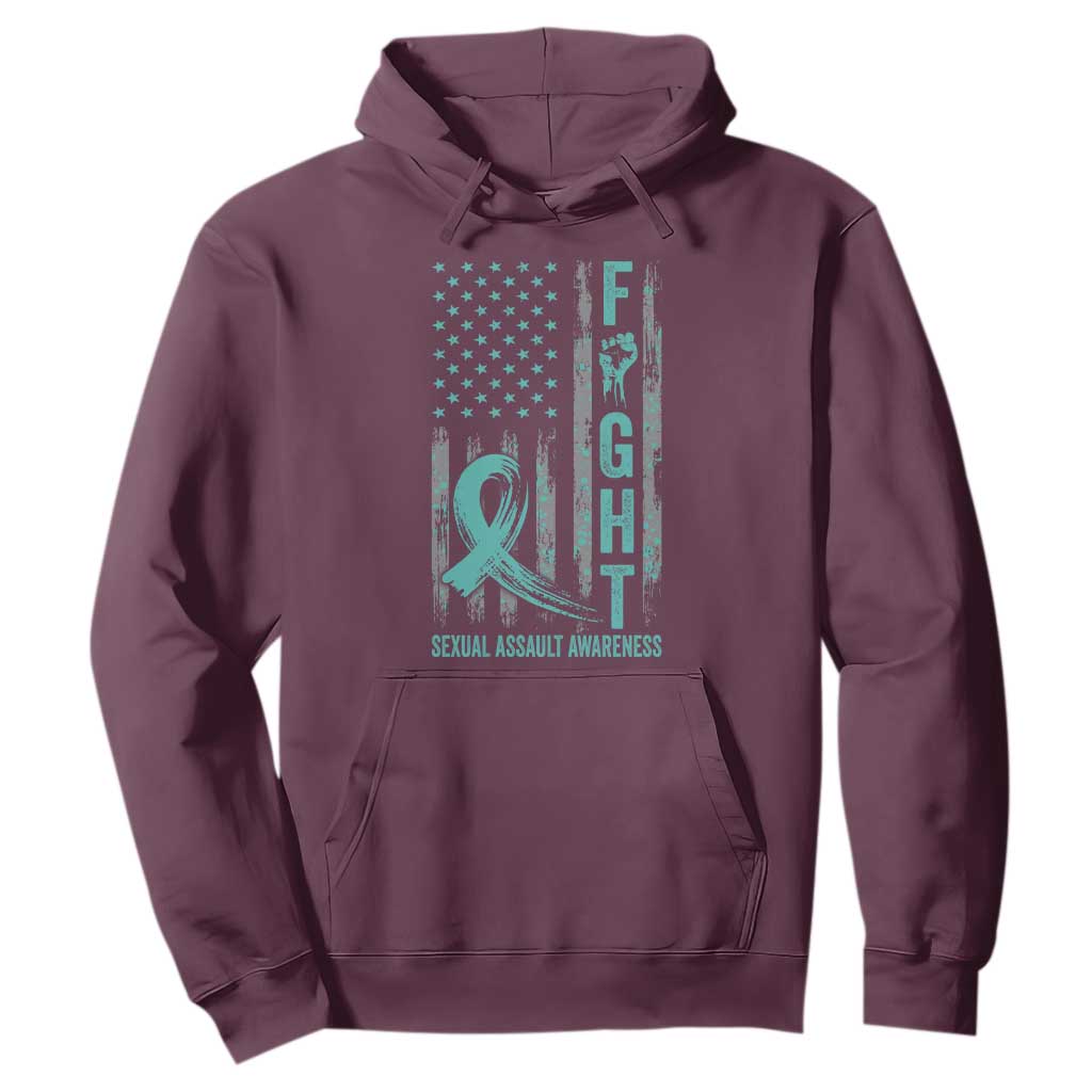 Sexual Assault Awareness Hoodie Fight Cancer American Flag Teal Ribbon TS10 Maroon Print Your Wear