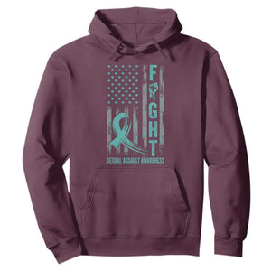 Sexual Assault Awareness Hoodie Fight Cancer American Flag Teal Ribbon TS10 Maroon Print Your Wear
