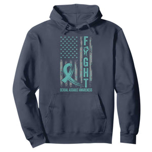 Sexual Assault Awareness Hoodie Fight Cancer American Flag Teal Ribbon TS10 Navy Print Your Wear