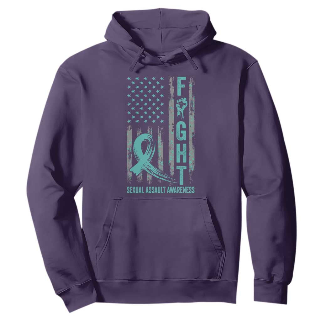 Sexual Assault Awareness Hoodie Fight Cancer American Flag Teal Ribbon TS10 Purple Print Your Wear