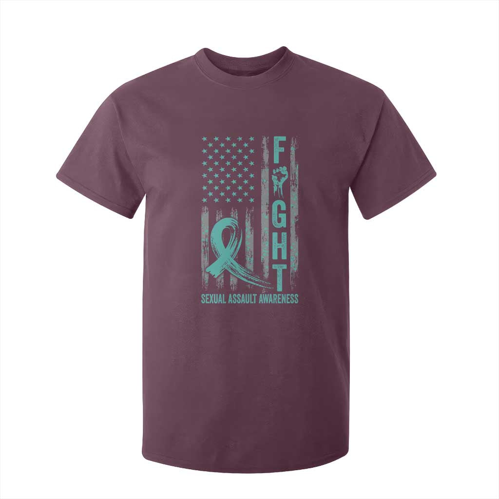 Sexual Assault Awareness T Shirt For Kid Fight Cancer American Flag Teal Ribbon TS10 Maroon Print Your Wear