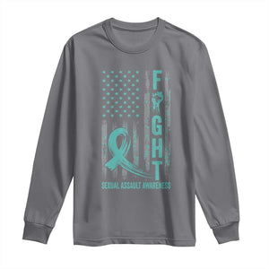 Sexual Assault Awareness Long Sleeve Shirt Fight Cancer American Flag Teal Ribbon TS10 Charcoal Print Your Wear