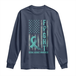 Sexual Assault Awareness Long Sleeve Shirt Fight Cancer American Flag Teal Ribbon TS10 Navy Print Your Wear