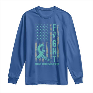 Sexual Assault Awareness Long Sleeve Shirt Fight Cancer American Flag Teal Ribbon TS10 Royal Blue Print Your Wear