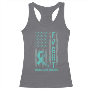 Sexual Assault Awareness Racerback Tank Top Fight Cancer American Flag Teal Ribbon TS10 Charcoal Print Your Wear