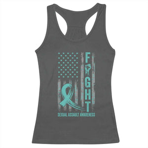 Sexual Assault Awareness Racerback Tank Top Fight Cancer American Flag Teal Ribbon TS10 Dark Heather Print Your Wear