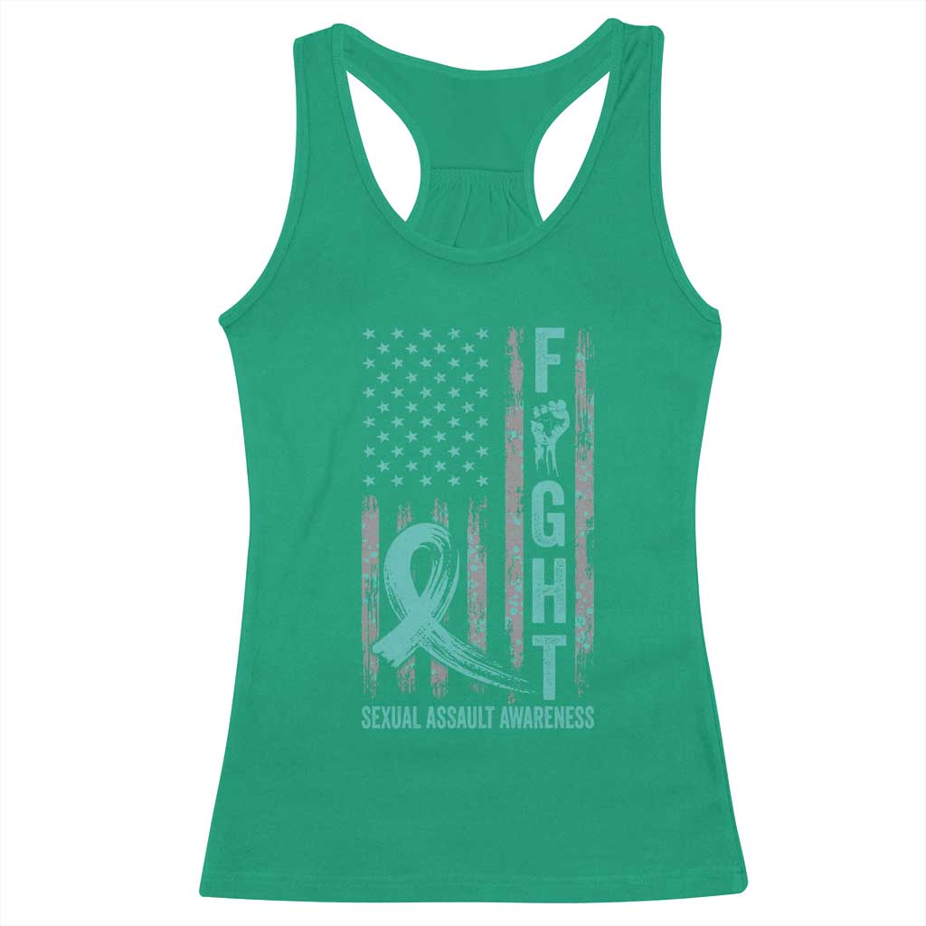 Sexual Assault Awareness Racerback Tank Top Fight Cancer American Flag Teal Ribbon TS10 Irish Green Print Your Wear