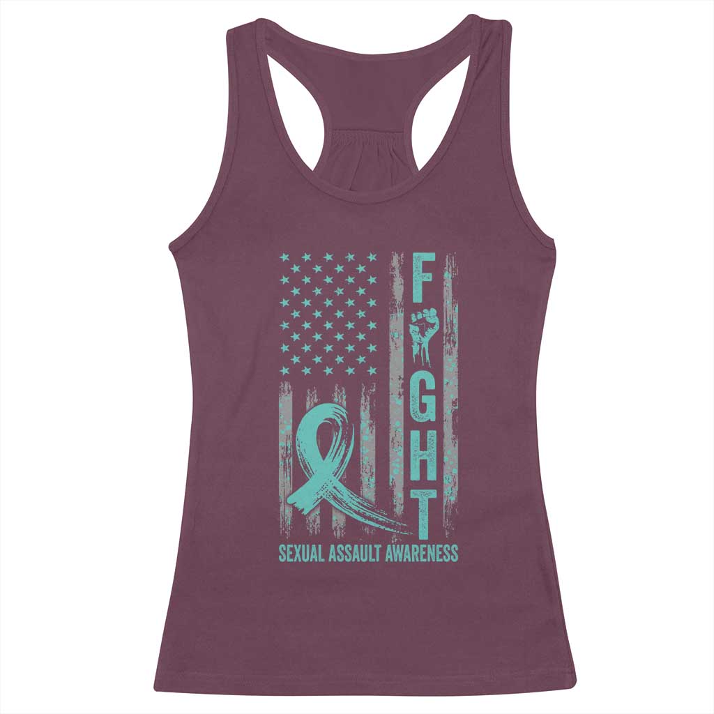 Sexual Assault Awareness Racerback Tank Top Fight Cancer American Flag Teal Ribbon TS10 Maroon Print Your Wear