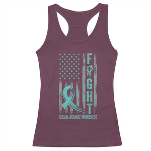Sexual Assault Awareness Racerback Tank Top Fight Cancer American Flag Teal Ribbon TS10 Maroon Print Your Wear