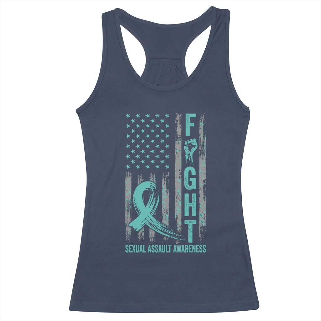 Sexual Assault Awareness Racerback Tank Top Fight Cancer American Flag Teal Ribbon TS10 Navy Print Your Wear