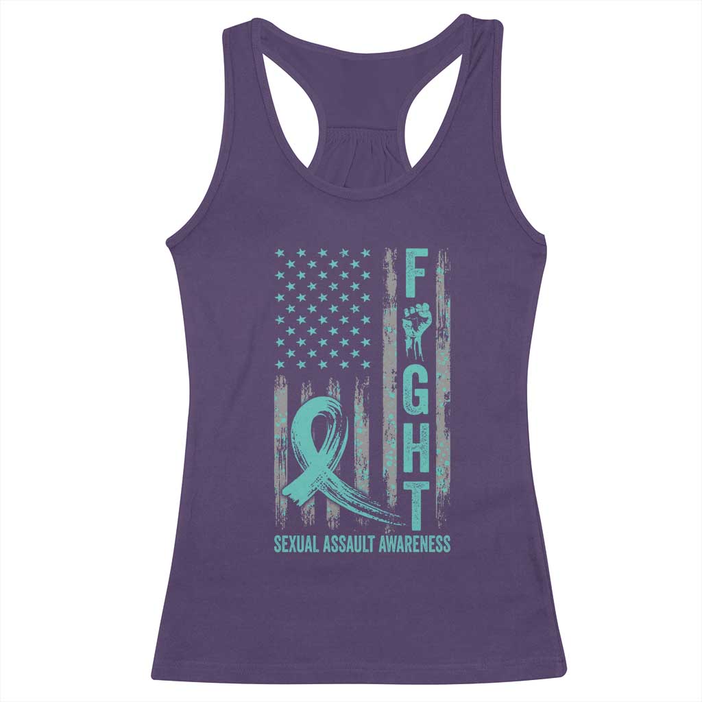 Sexual Assault Awareness Racerback Tank Top Fight Cancer American Flag Teal Ribbon TS10 Purple Print Your Wear