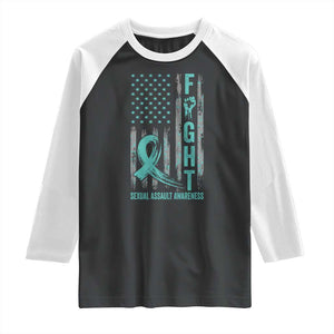 Sexual Assault Awareness Raglan Shirt Fight Cancer American Flag Teal Ribbon TS10 Black White Print Your Wear