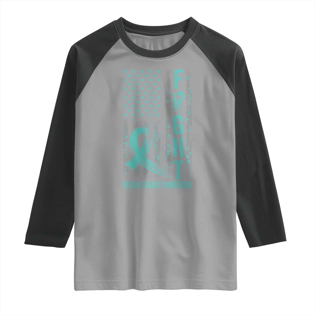 Sexual Assault Awareness Raglan Shirt Fight Cancer American Flag Teal Ribbon TS10 Sport Gray Black Print Your Wear