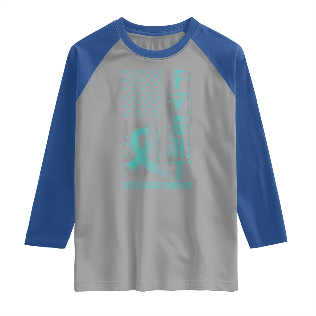 Sexual Assault Awareness Raglan Shirt Fight Cancer American Flag Teal Ribbon TS10 Sport Gray Royal Print Your Wear