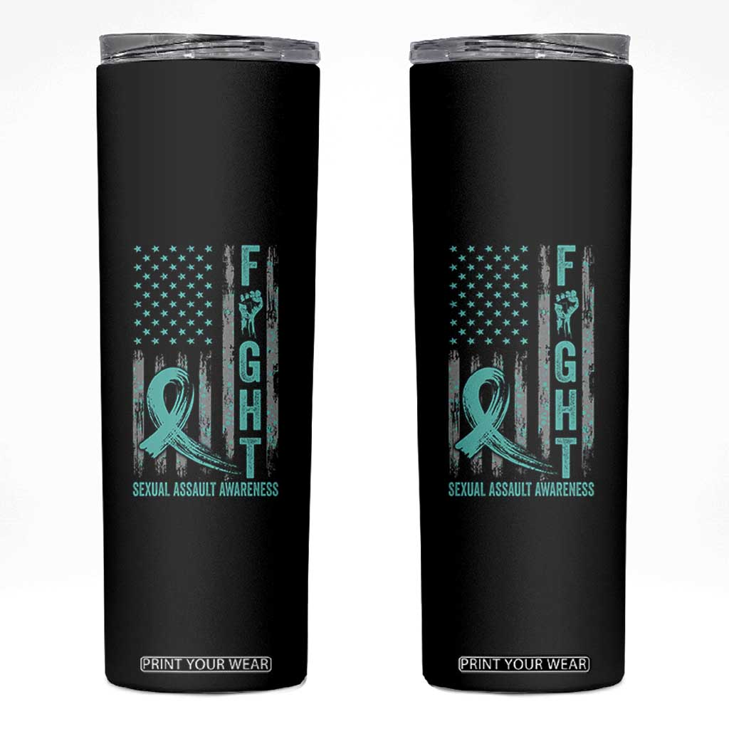 Sexual Assault Awareness Skinny Tumbler Fight Cancer American Flag Teal Ribbon TS10 Black Print Your Wear