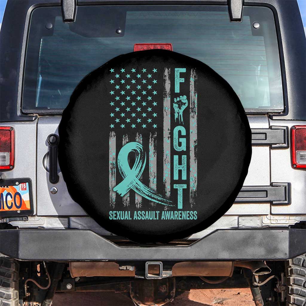 Sexual Assault Awareness Spare Tire Cover Fight Cancer American Flag Teal Ribbon TS10 No hole Black Print Your Wear