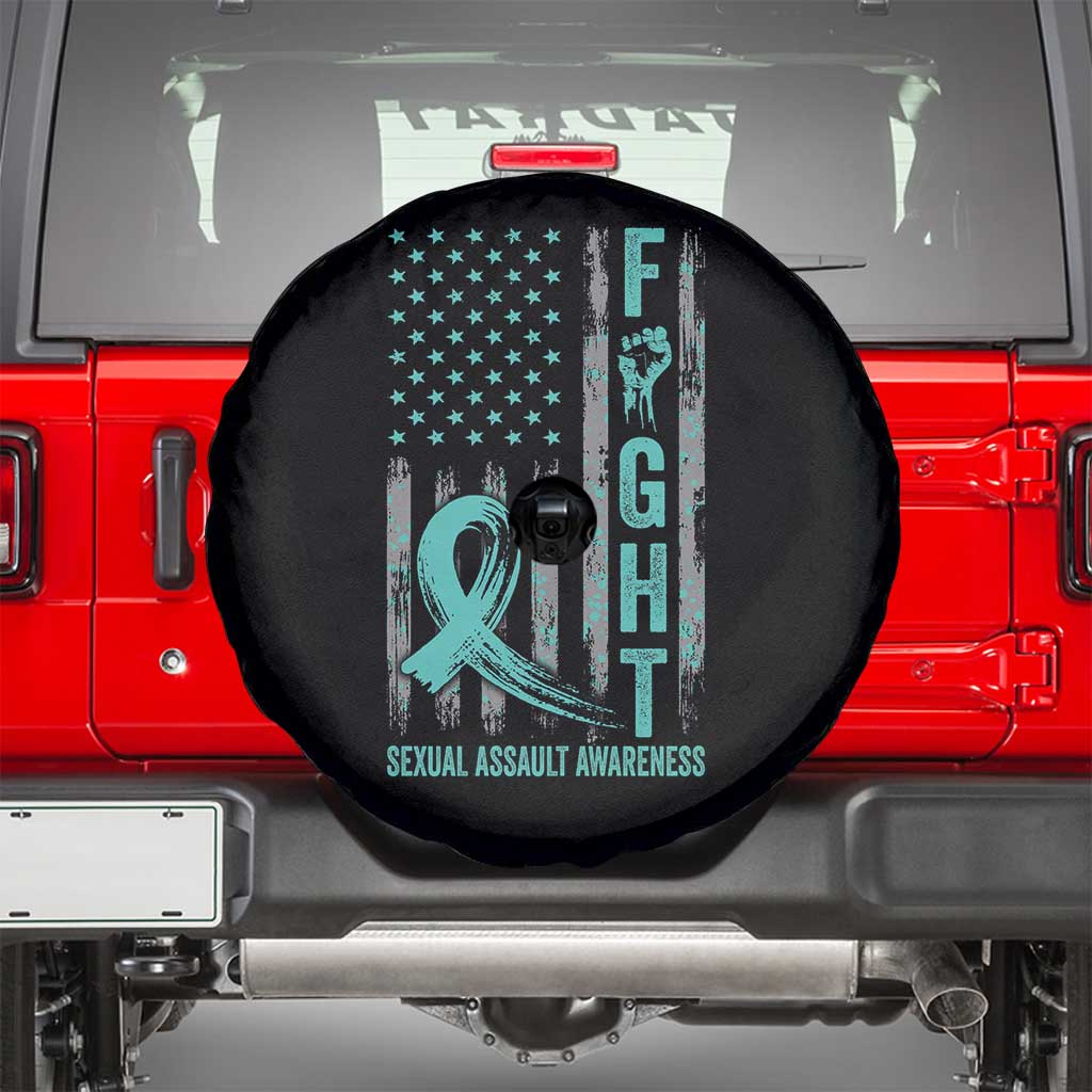Sexual Assault Awareness Spare Tire Cover Fight Cancer American Flag Teal Ribbon TS10 Black Print Your Wear
