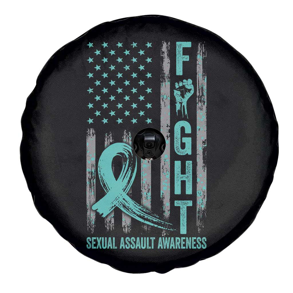 Sexual Assault Awareness Spare Tire Cover Fight Cancer American Flag Teal Ribbon TS10 Print Your Wear