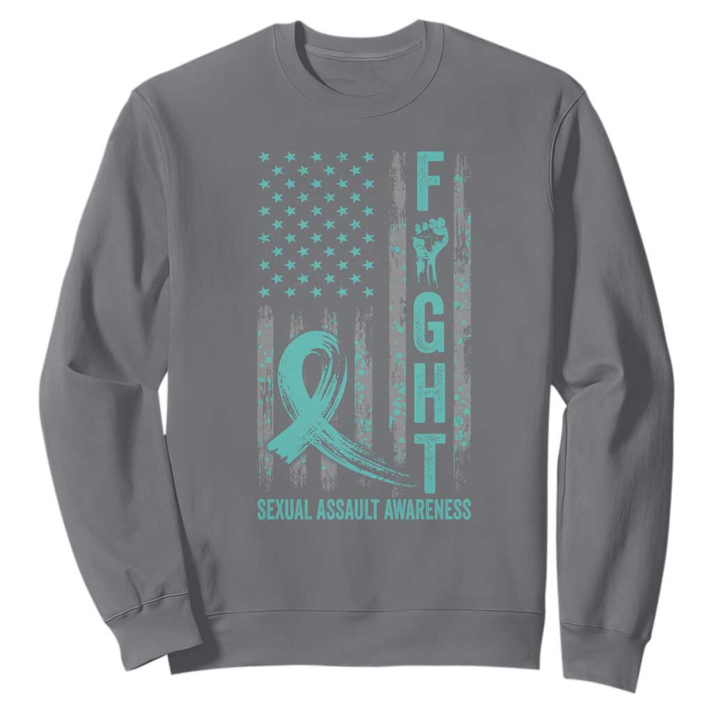Sexual Assault Awareness Sweatshirt Fight Cancer American Flag Teal Ribbon TS10 Charcoal Print Your Wear