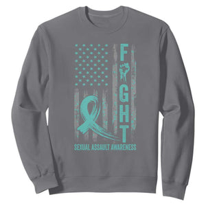Sexual Assault Awareness Sweatshirt Fight Cancer American Flag Teal Ribbon TS10 Charcoal Print Your Wear