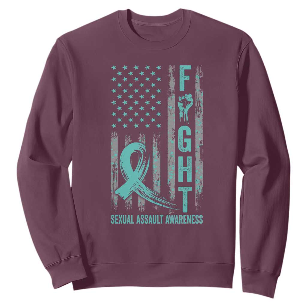 Sexual Assault Awareness Sweatshirt Fight Cancer American Flag Teal Ribbon TS10 Maroon Print Your Wear