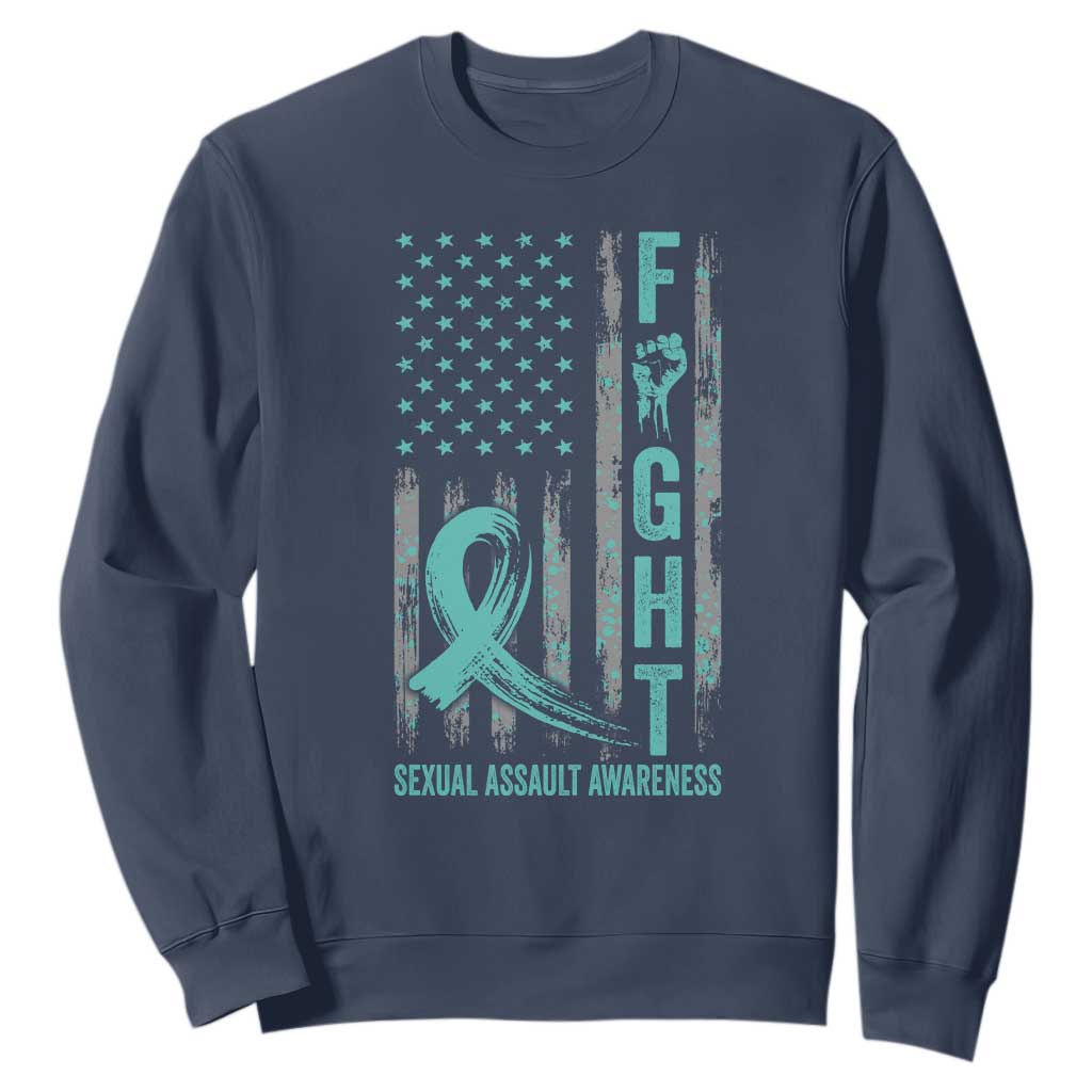 Sexual Assault Awareness Sweatshirt Fight Cancer American Flag Teal Ribbon TS10 Navy Print Your Wear
