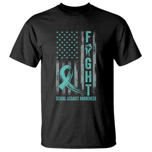 Sexual Assault Awareness T Shirt Fight Cancer American Flag Teal Ribbon TS10 Black Print Your Wear