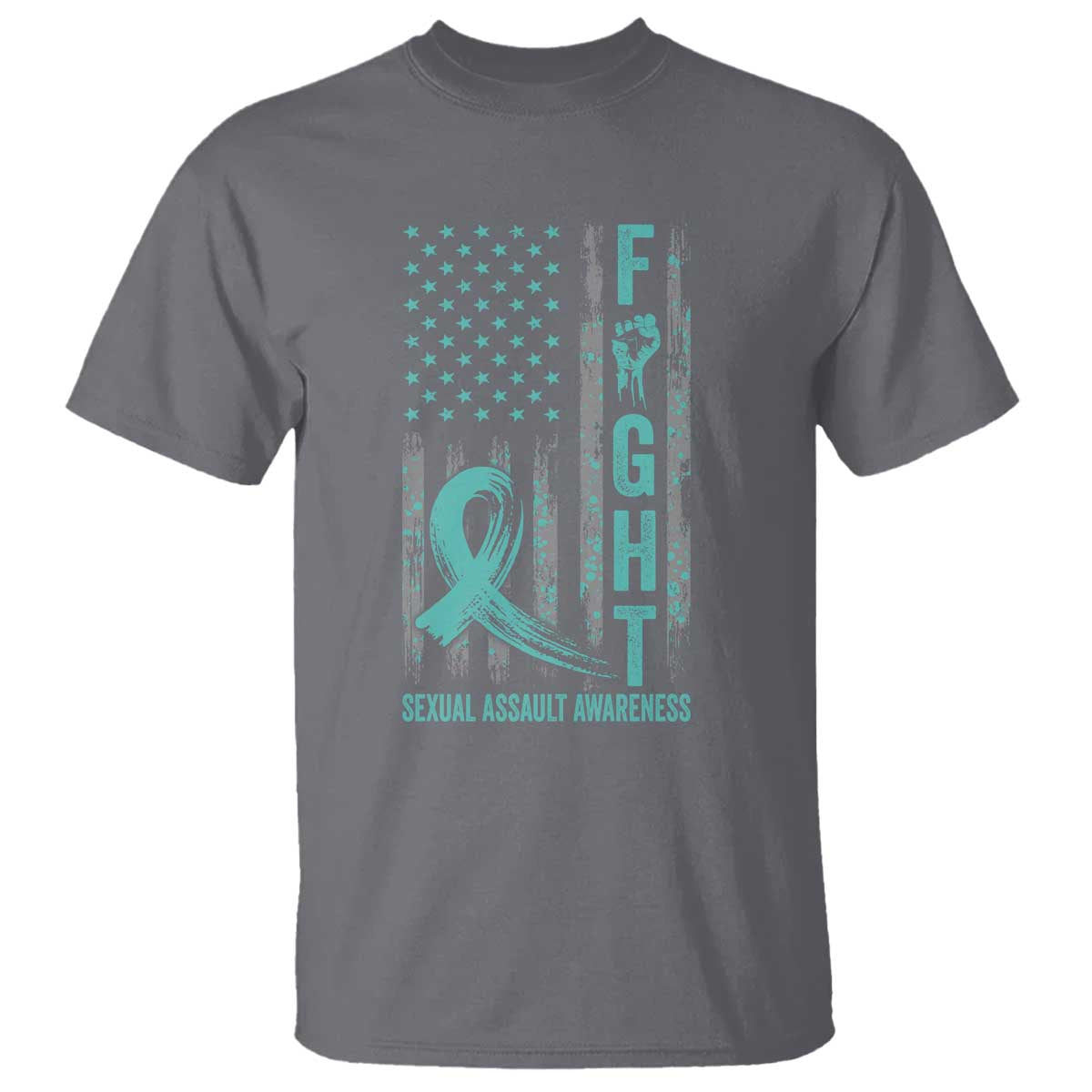Sexual Assault Awareness T Shirt Fight Cancer American Flag Teal Ribbon TS10 Charcoal Print Your Wear