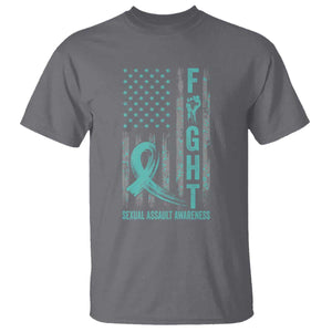 Sexual Assault Awareness T Shirt Fight Cancer American Flag Teal Ribbon TS10 Charcoal Print Your Wear