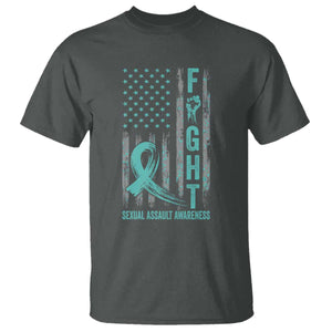 Sexual Assault Awareness T Shirt Fight Cancer American Flag Teal Ribbon TS10 Dark Heather Print Your Wear
