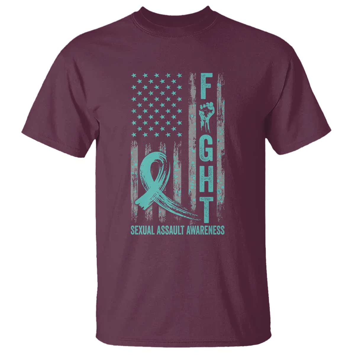 Sexual Assault Awareness T Shirt Fight Cancer American Flag Teal Ribbon TS10 Maroon Print Your Wear